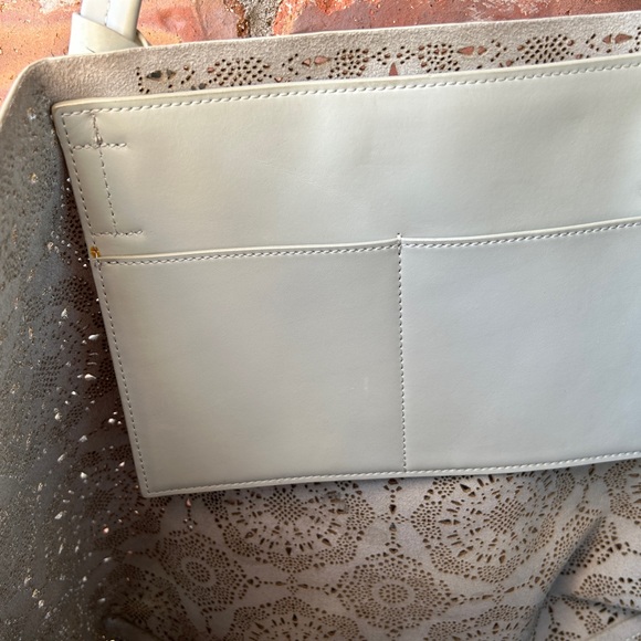 Vince Camuto Leila Laser Cut Leather Shoulder Tote in Blue Hint with Silver - Picture 7 of 7